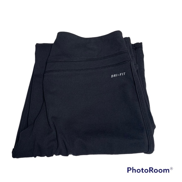 Nike Dri-fit black athletic pants size M white swoosh on front - Picture 1 of 8